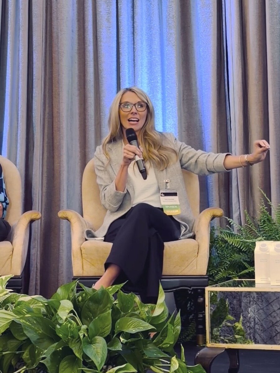 Katy speaking on a panel